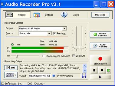 Screenshot of WAV MP3 Audio Recorder